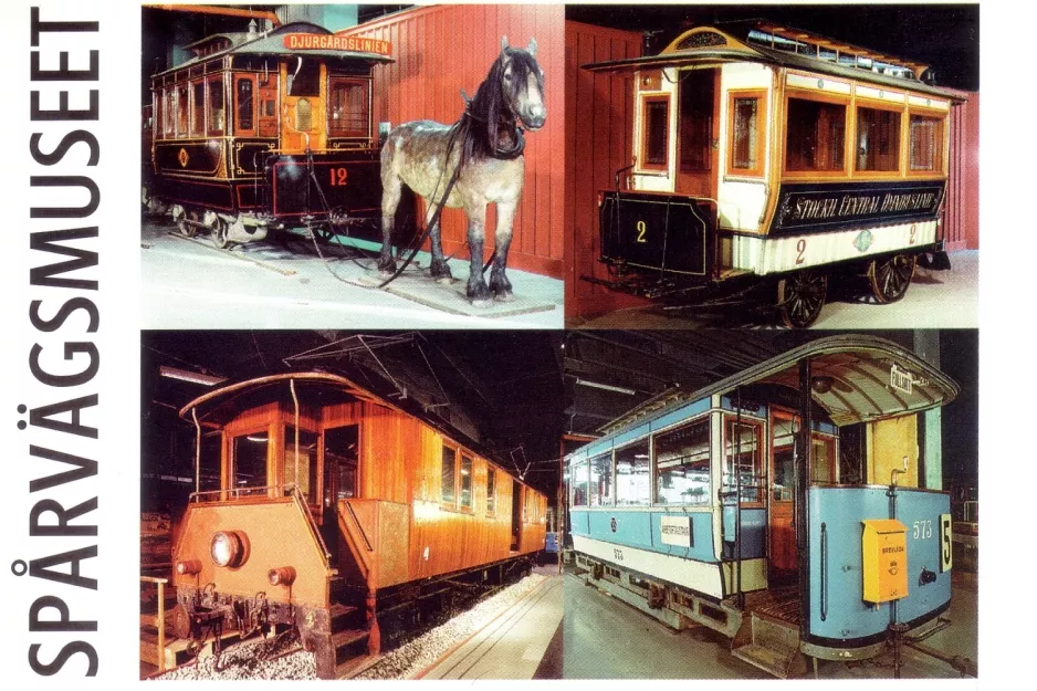 Postcard: Stockholm horse tram 12 on Spårvägsmuseet, Tegelviksgatan (1995)