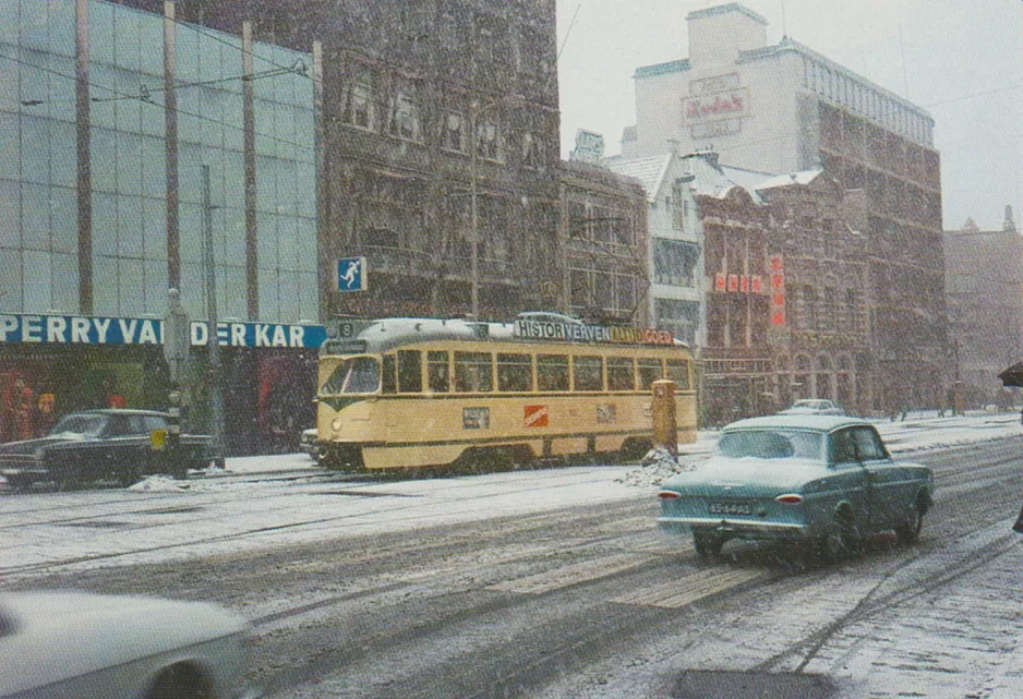 Postcard: The Hague extra line 8 with railcar 1145 on Spui (1972-1973)
