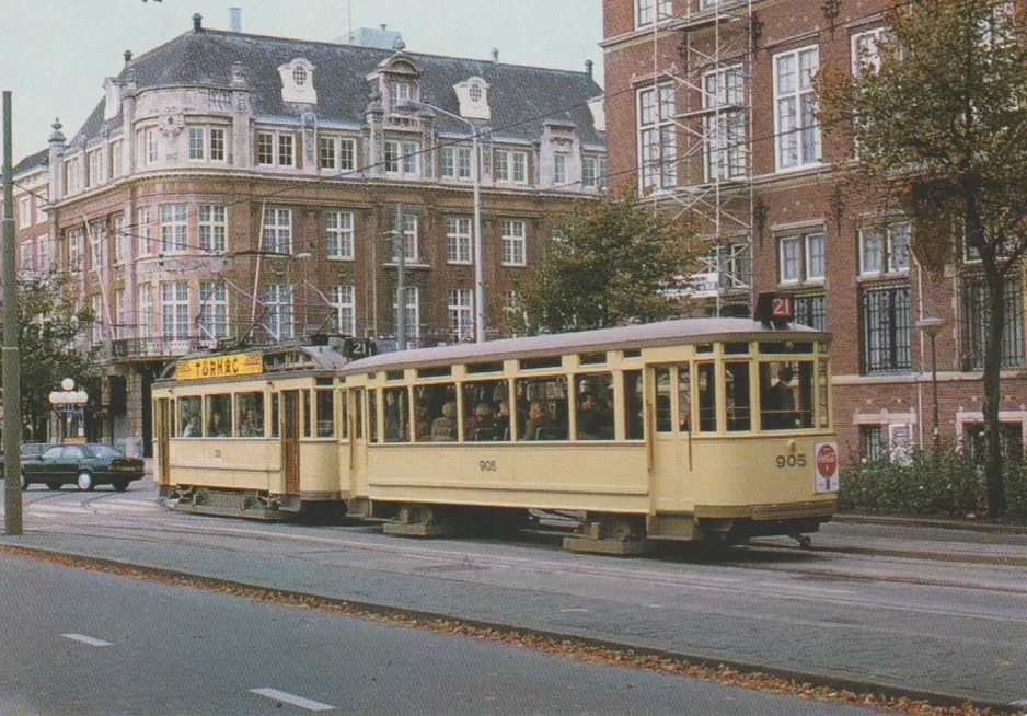Postcard: The Hague museum line Lange rit with sidecar 905 on Lange Vijverberg (1989)