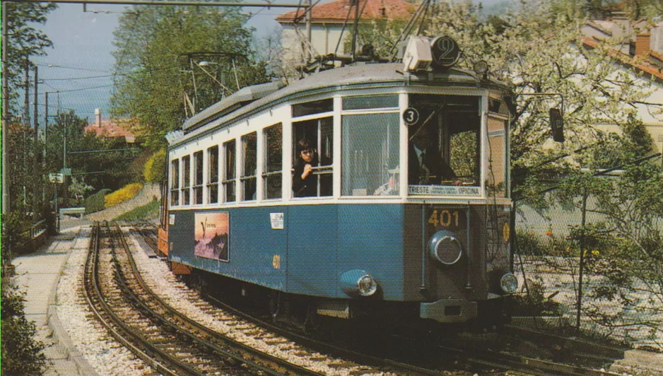 Postcard: Trieste funicular Tram di Opicina 2 with railcar 401 near Via di Romagna (1971)