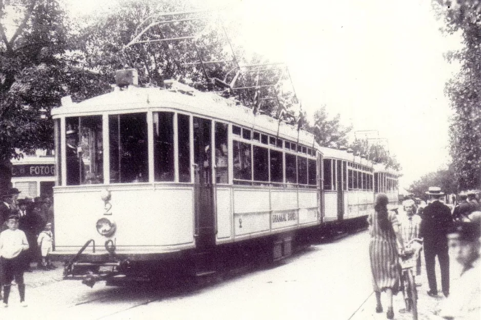 Postcard: Trondheim tram line 9, Gråkallbanen with railcar 2 at St. Olavs gate (1924)