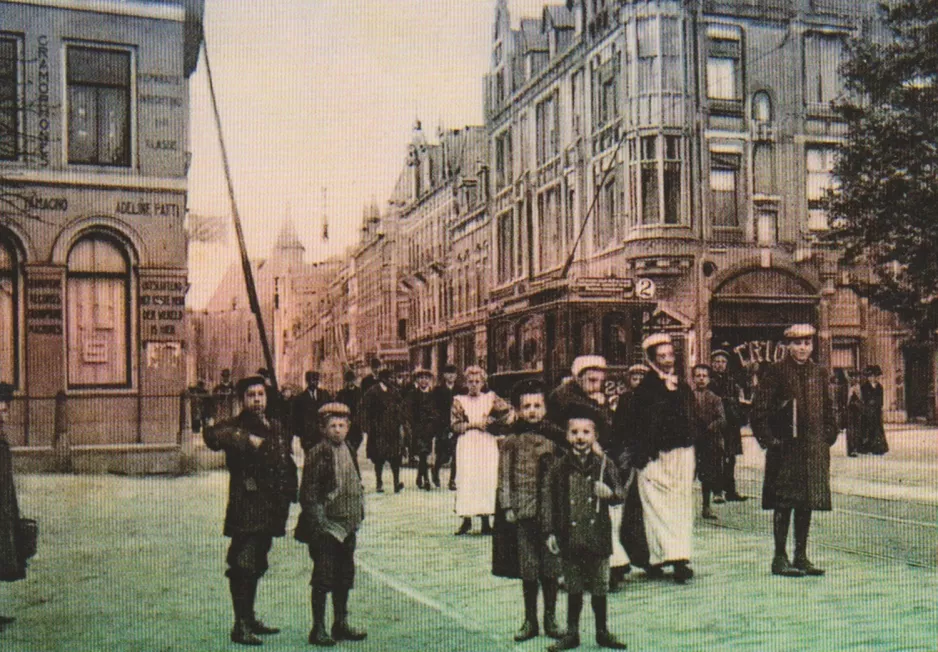 Postcard: Utrecht tram line 2 with railcar 28 on Lucasbolwerk (1908)