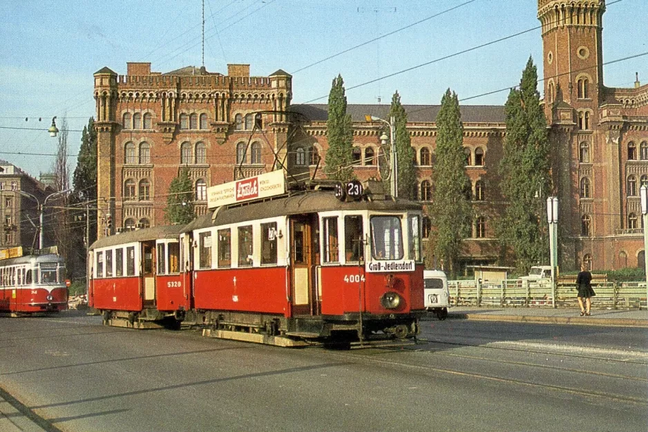 Postcard: Vienna extra line 231 with railcar 4004 on Augartenbrücke (1969)