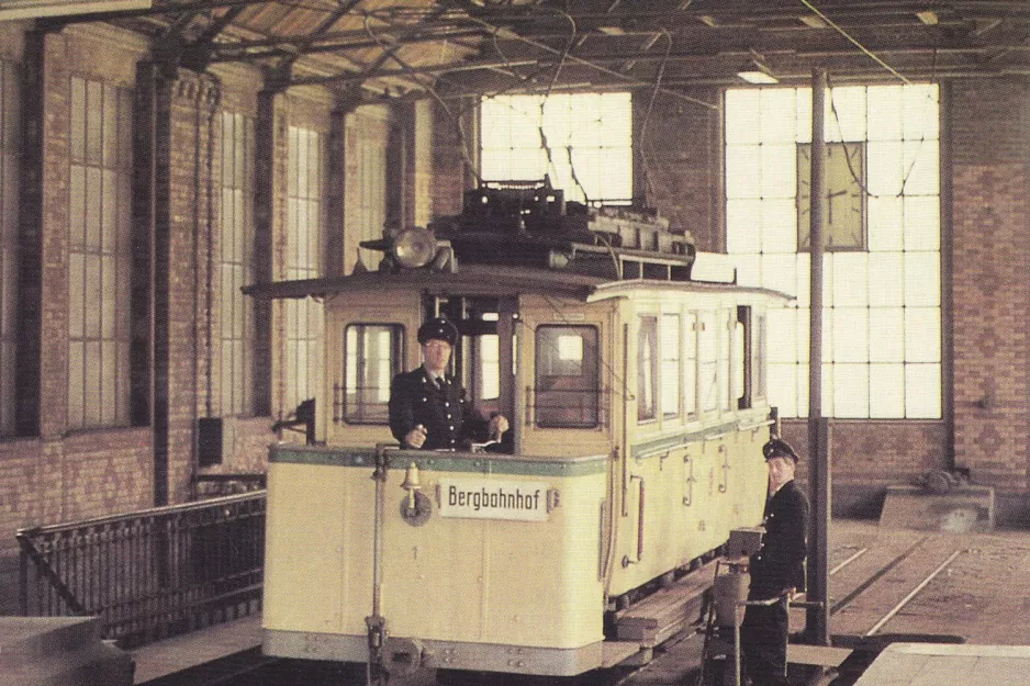 Postcard: Wuppertal Barmer Bergbahn with railcar Barmer Bergbahn 1 at Toelleturm Bergbahnhof (1970)