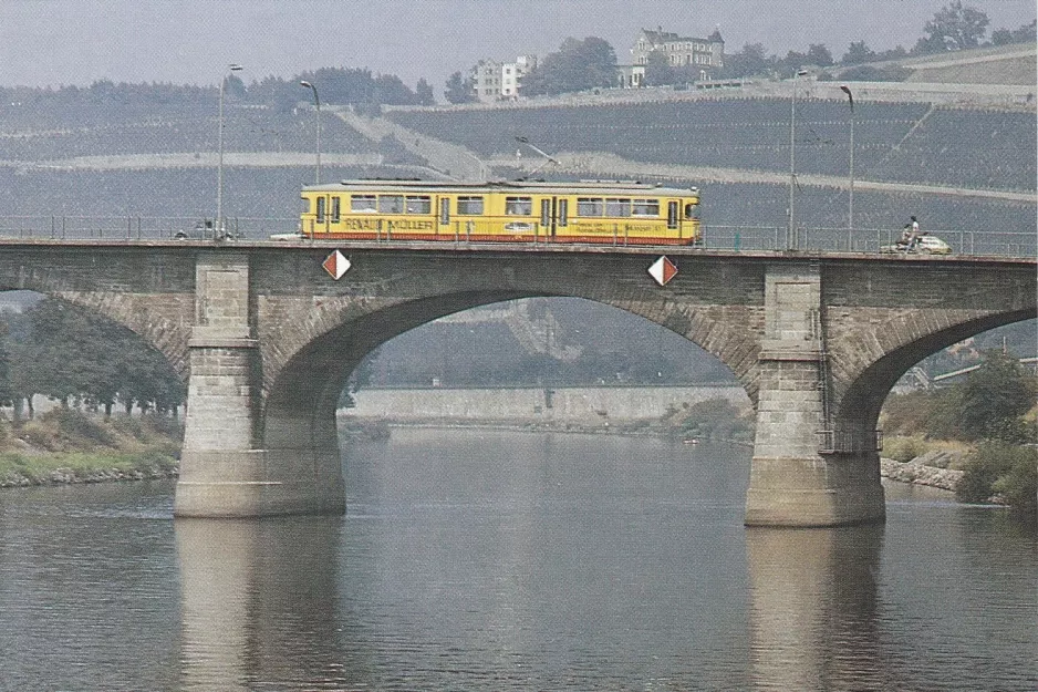 Postcard: Würzburg articulated tram 271 on Friedensbrücke (1985)