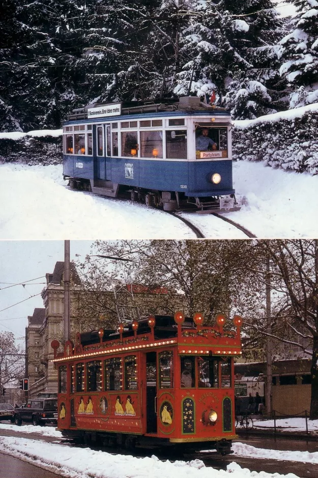 Postcard: Zürich railcar 1330 at Zoo (1990)