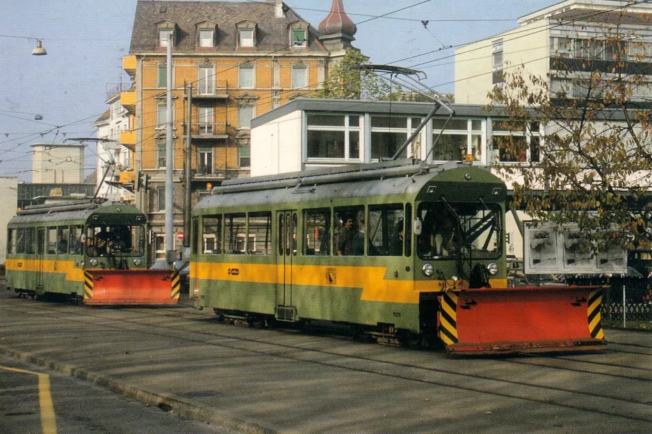 Postcard: Zürich snowplow 1924 at Kalkbreite / Bhf. Wiedikon (1989)