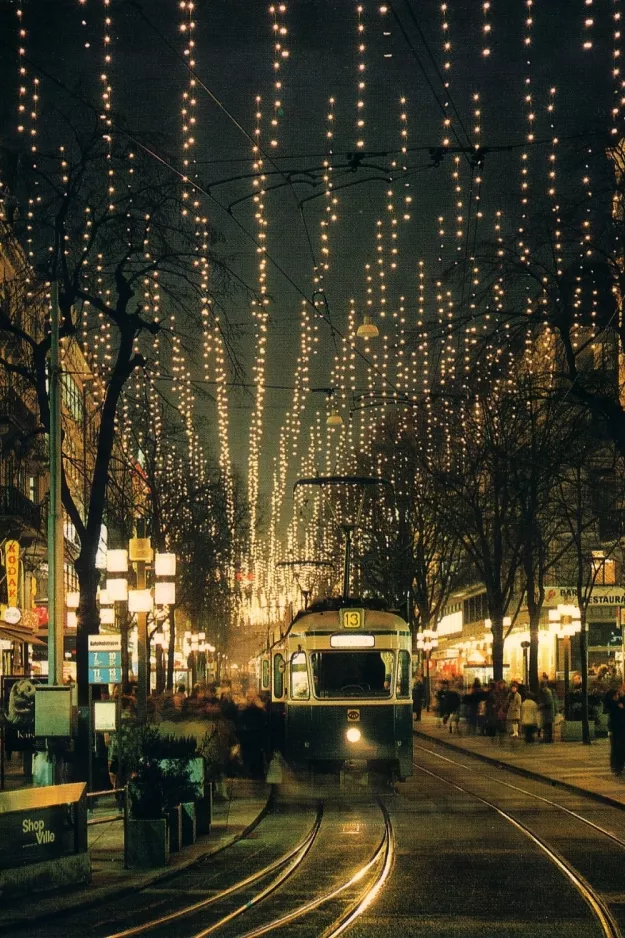 Postcard: Zürich tram line 13  at Bahnhofstr. / HB (1998)