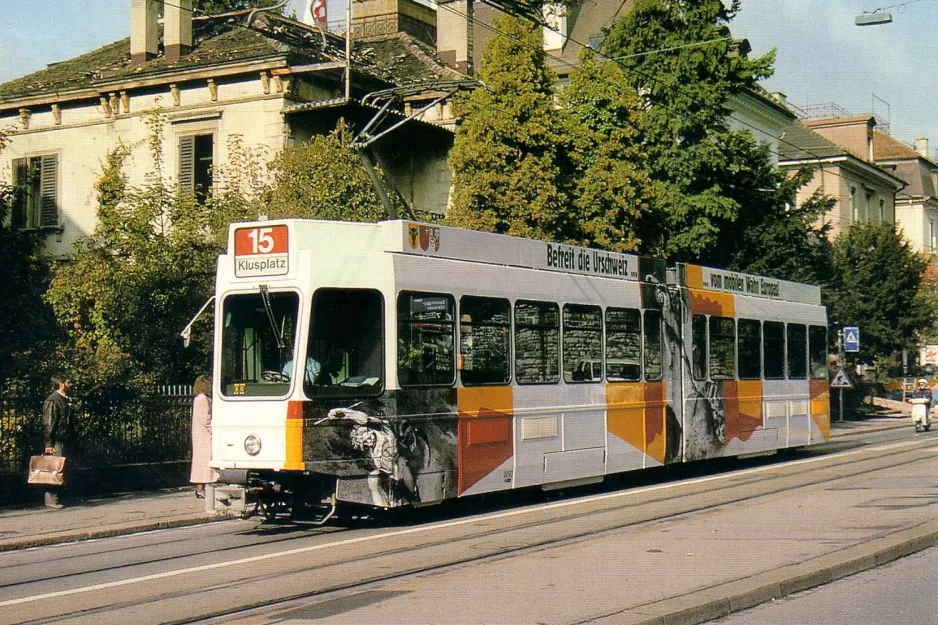 Postcard: Zürich tram line 15 with articulated tram 2093 at Sonneggstr. (1991)