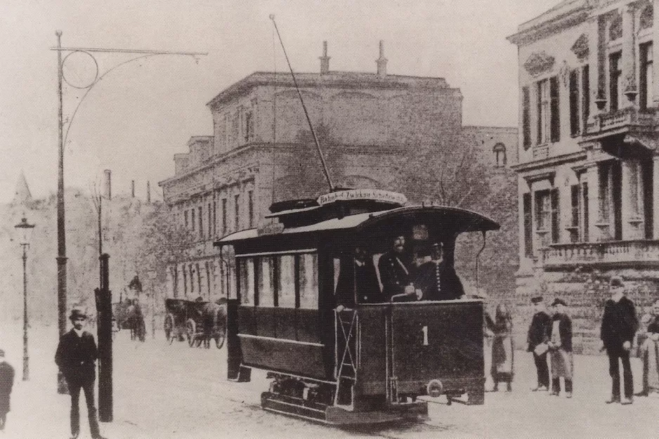 Postcard: Zwickau railcar 1 on Innere Schneeberger Straße (1894)