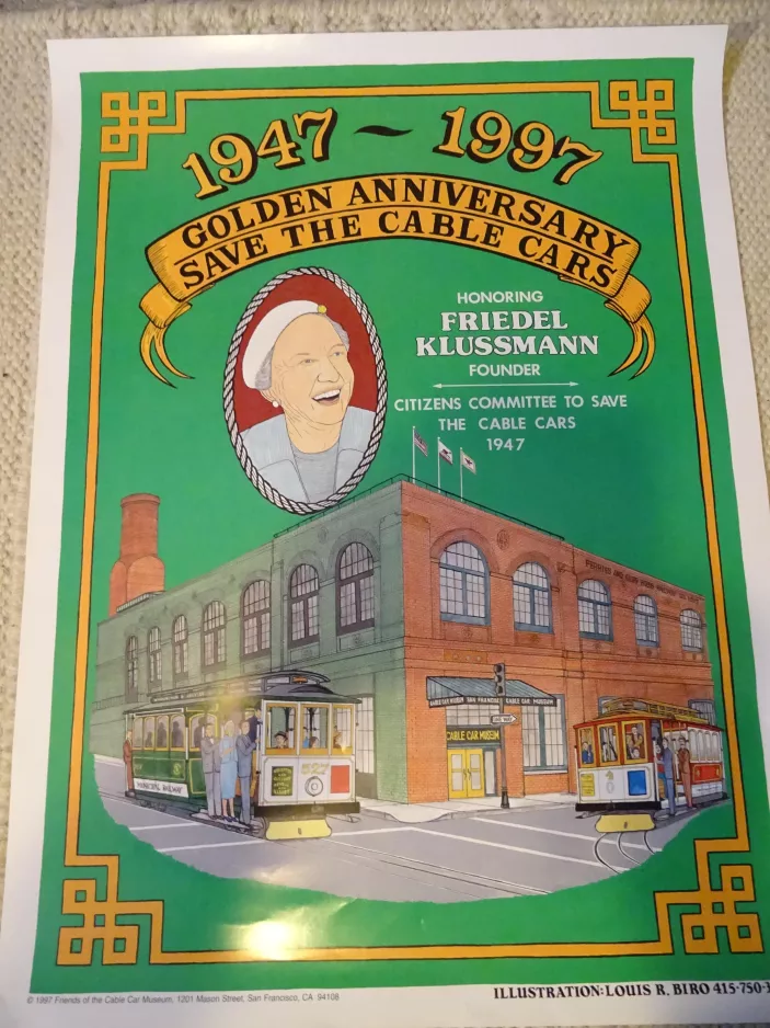 Poster: San Francisco cable car Powell-Mason with cable car 527 in front of Cable Car Museum (1997)