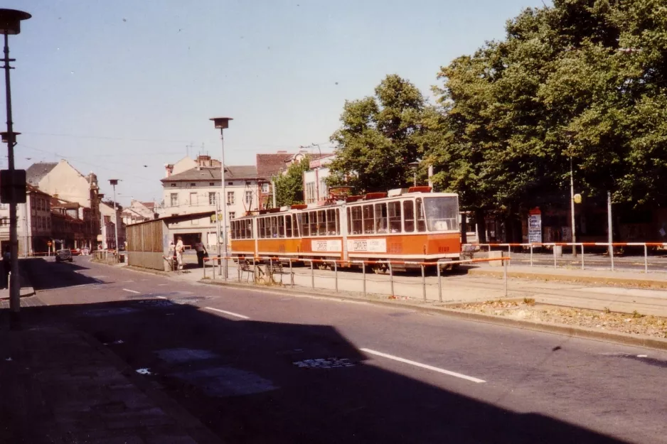 Potsdam tram line 91 with articulated tram 0109 at Platz der Einheit/West (1990)