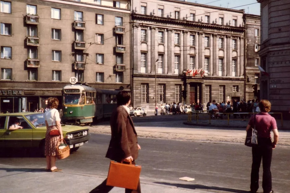 Poznań tram line 13 with articulated tram 37 on Plac. Wonosci (1984)