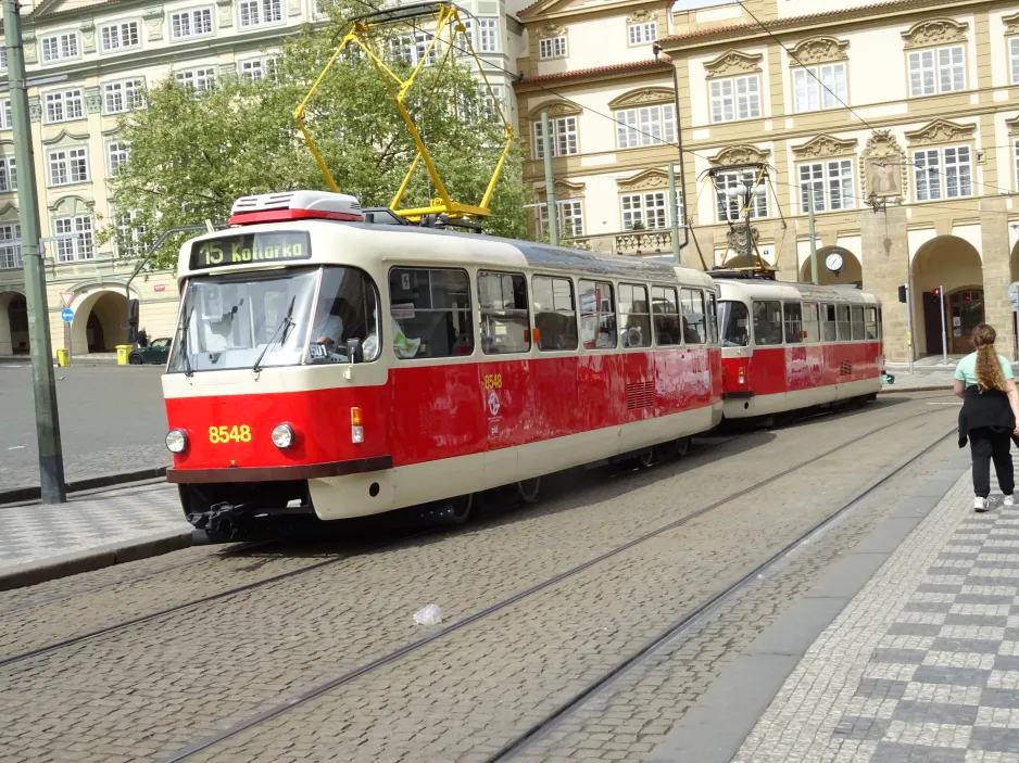 Prague tram line 15 with railcar 8548 at Malostranské náměstí (2024)