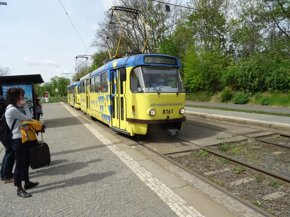 Prague tram line 22 with railcar 8161 at Brusnice (2024)