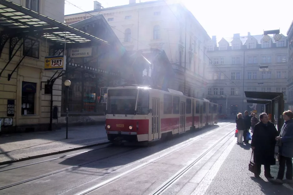 Prague tram line 24 with articulated tram 9029 at Masarykovo nádraží (2005)