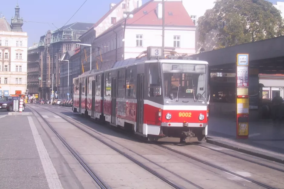 Prague tram line 3 with articulated tram 9002 at Masarykovo nádraží (2005)