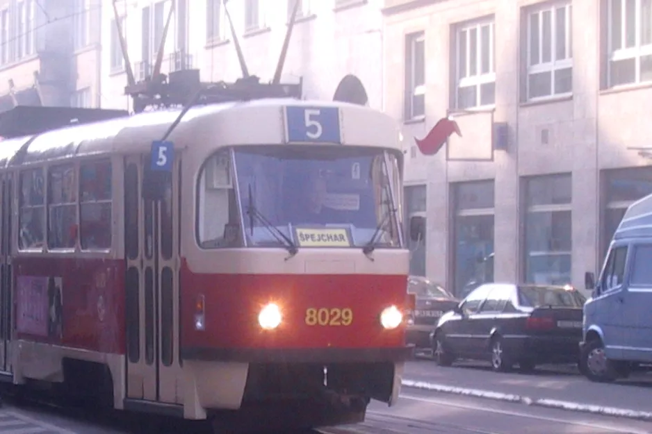 Prague tram line 5 with railcar 8029 on Karmelitská (2005)