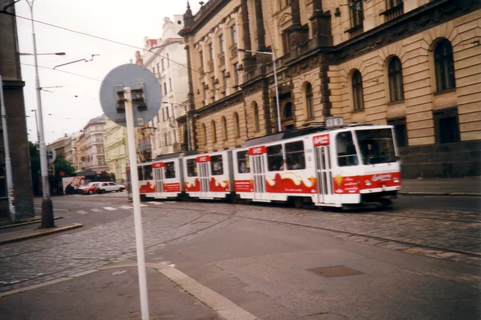 Prague tram line 9 with articulated tram 9031 on Senovážné Náměsti (2001)