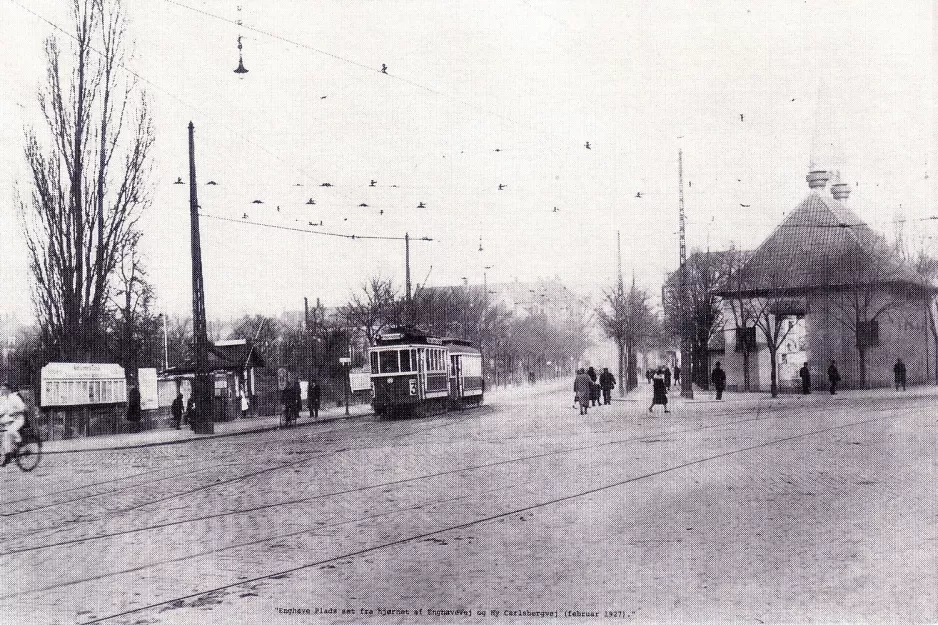 Prescription envelope: Copenhagen tram line 3 in the intersection Enghavevej/Ny Carlsbergvej (1927)