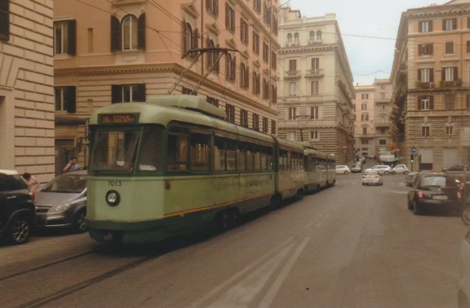 Rome tram line 14 with articulated tram 7013 at Termini Farini (2016)