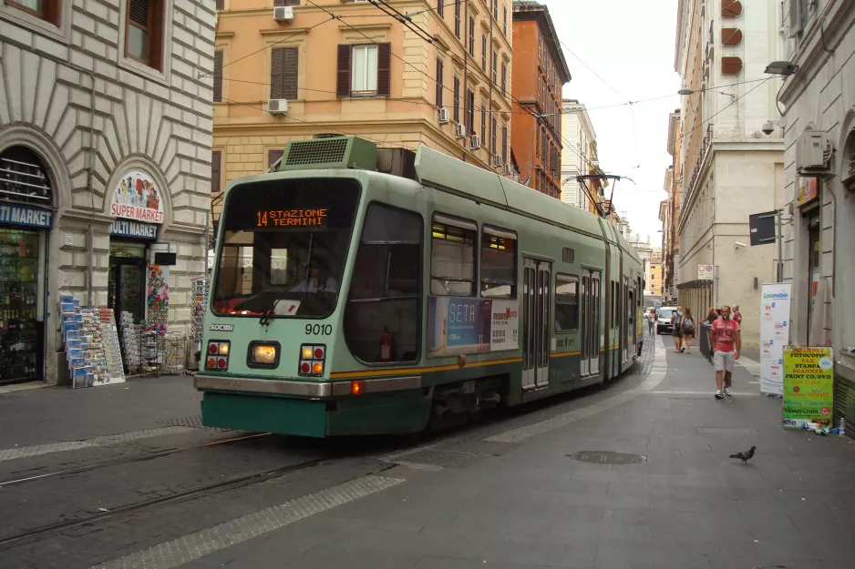 Rome tram line 14 with low-floor articulated tram 9010 on Via Daniele Manin (2016)