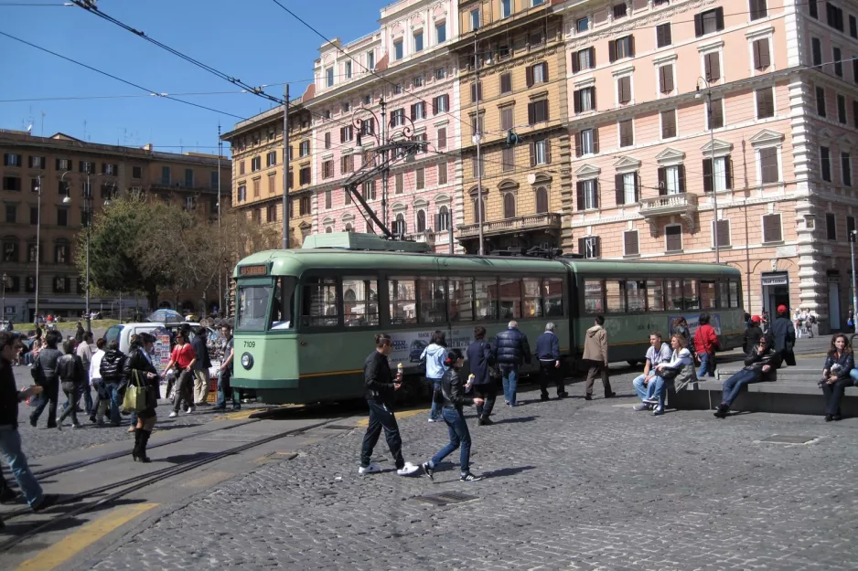 Rome tram line 19 with articulated tram 7109 at Risorgimento S.Pietro (2010)