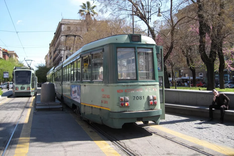 Rome tram line 19 with low-floor articulated tram 9002 at Risorgimento S.Pietro (2010)