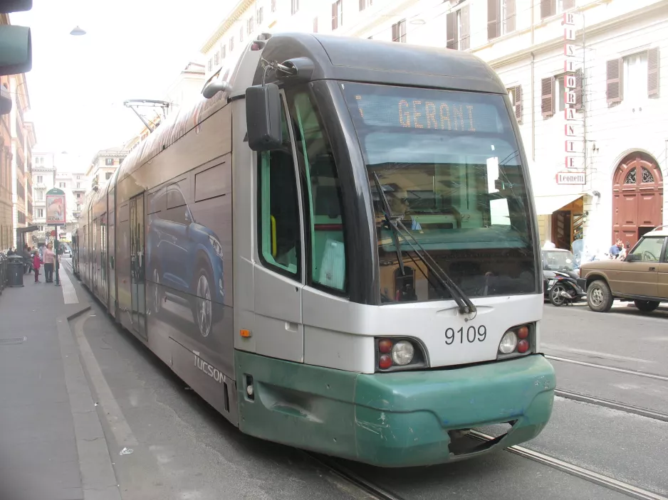 Rome tram line 5 with low-floor articulated tram 9109 at Termini Farini (2016)