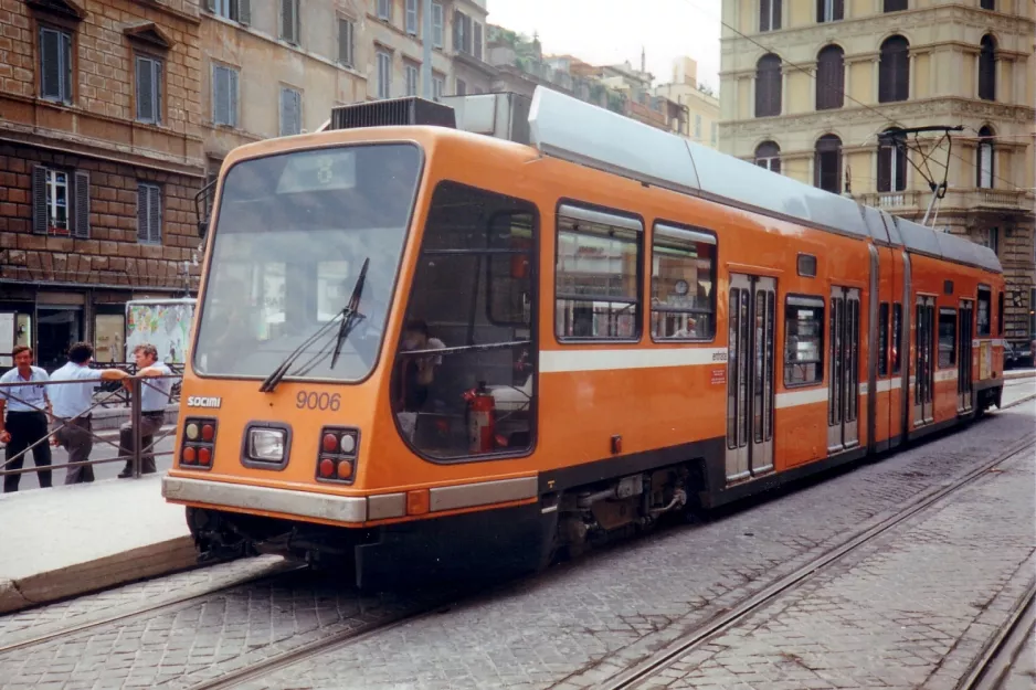 Rome tram line 8 with low-floor articulated tram 9006 at Torre Argentina (1999)