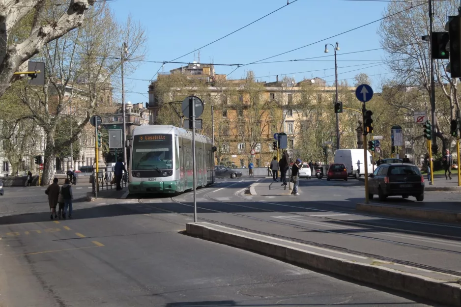 Rome tram line 8 with low-floor articulated tram 9104 at Belli Ponte Garibaldi (2010)