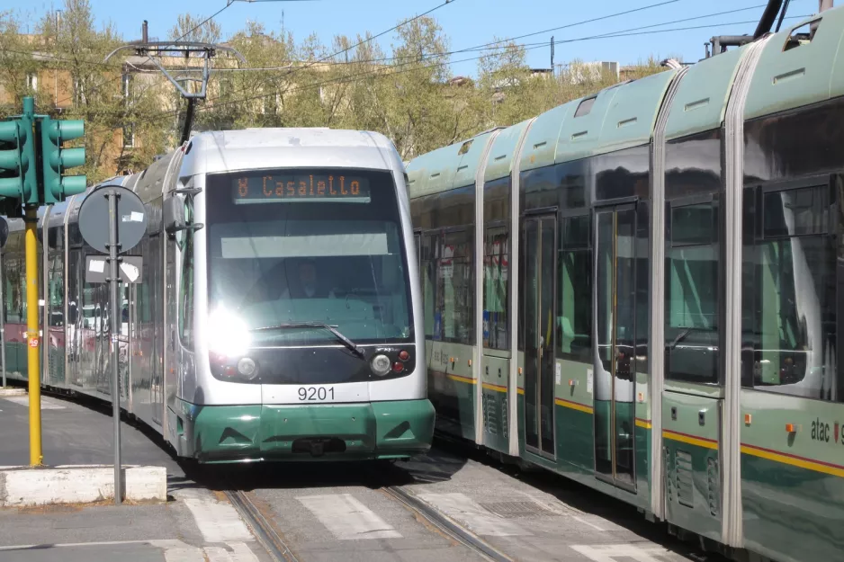 Rome tram line 8 with low-floor articulated tram 9201 near Belli (2010)