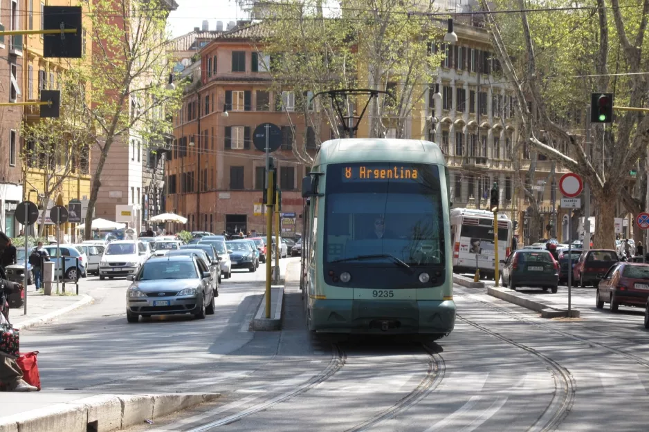 Rome tram line 8 with low-floor articulated tram 9235 on Trastevere (2010)