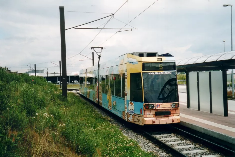 Rostock tram line 5 with low-floor articulated tram 656 at Südblick (2004)