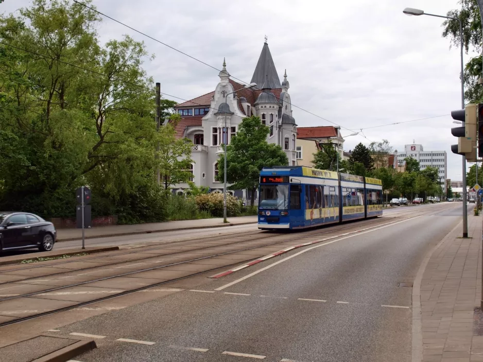 Rostock tram line 6 with low-floor articulated tram 667 on Rosa-Luxemburg-Str. (2010)