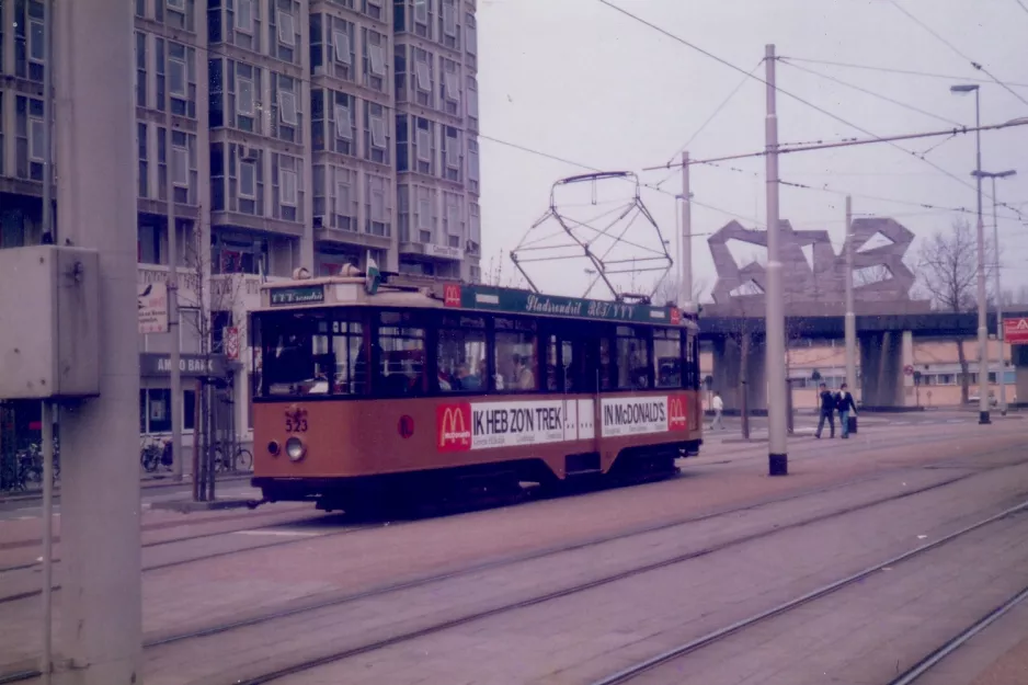 Rotterdam museum line 10 with railcar 523 at Rotterdam Centraal Stationsplein (1987)