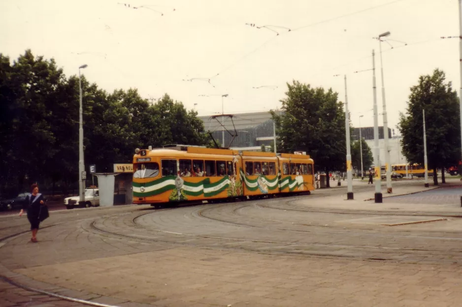Rotterdam tram line 5 with articulated tram 363 at Rotterdam Centraal Stationsplein (1981)