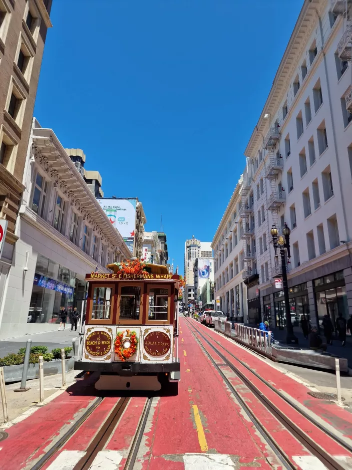 San Francisco cable car Powell-Hyde with cable car 1 near Powell & Market (2023)