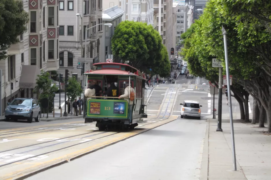 San Francisco cable car Powell-Hyde with cable car 13 at Market & 5th (2010)