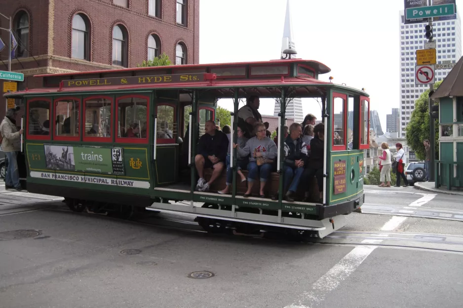 San Francisco cable car Powell-Hyde with cable car 13 on Market & 5th (2010)