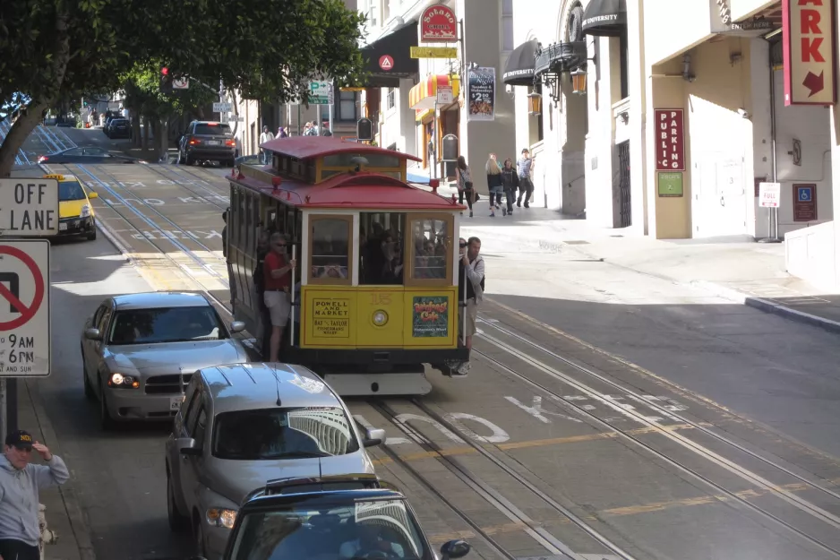 San Francisco cable car Powell-Hyde with cable car 15 on Market & 5th (2010)