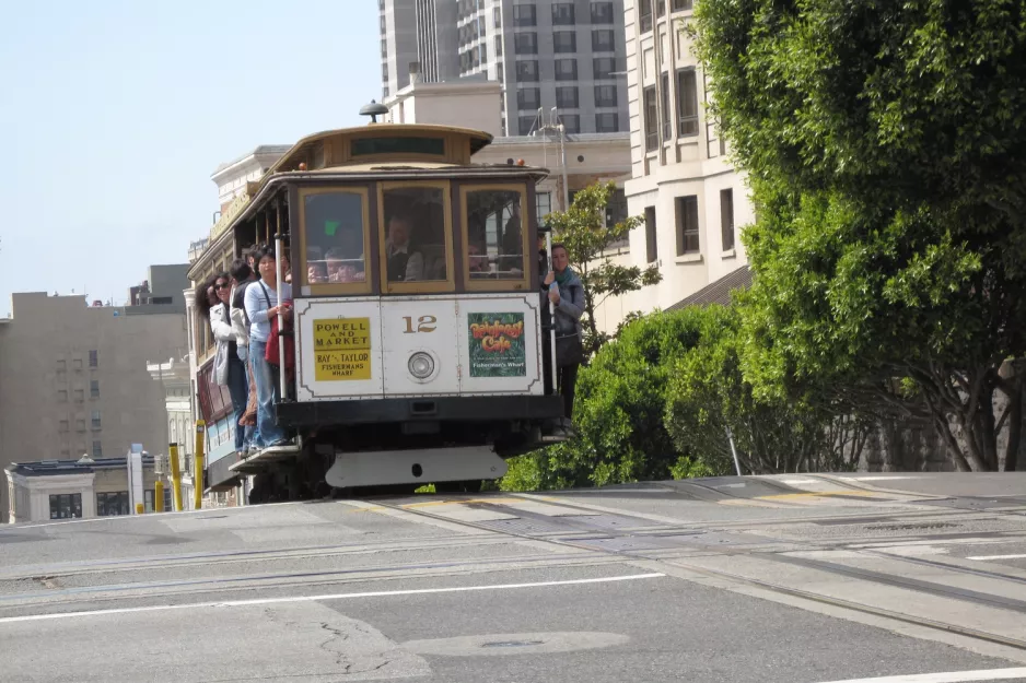 San Francisco cable car Powell-Mason with cable car 12 on Market & 5th (2010)