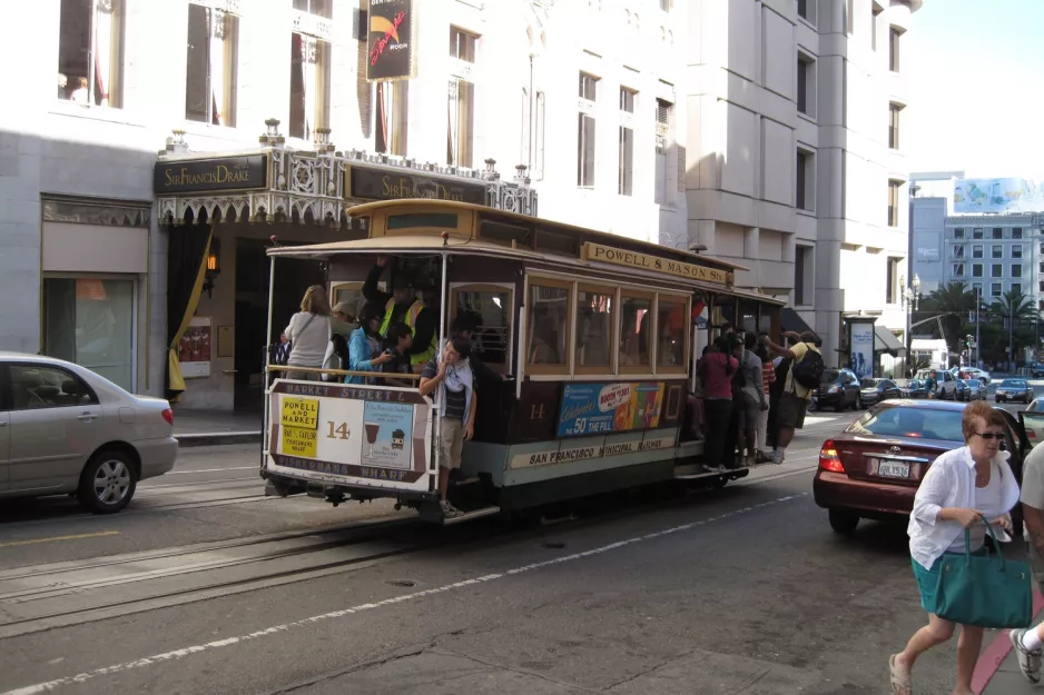 San Francisco cable car Powell-Mason with cable car 14 on Market & 5th (2010)