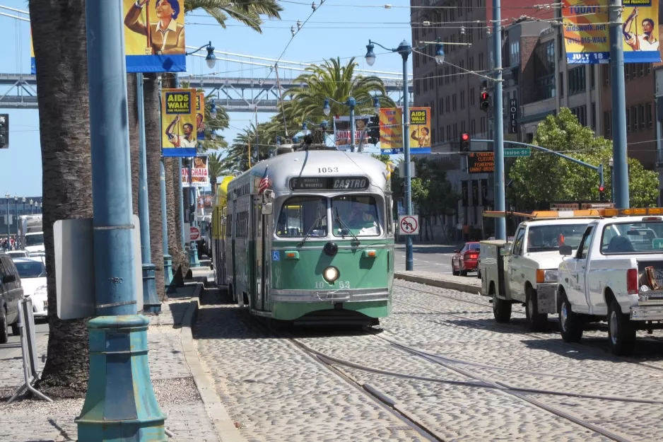 San Francisco F-Market & Wharves with railcar 1053 on The Embarcadero (2010)