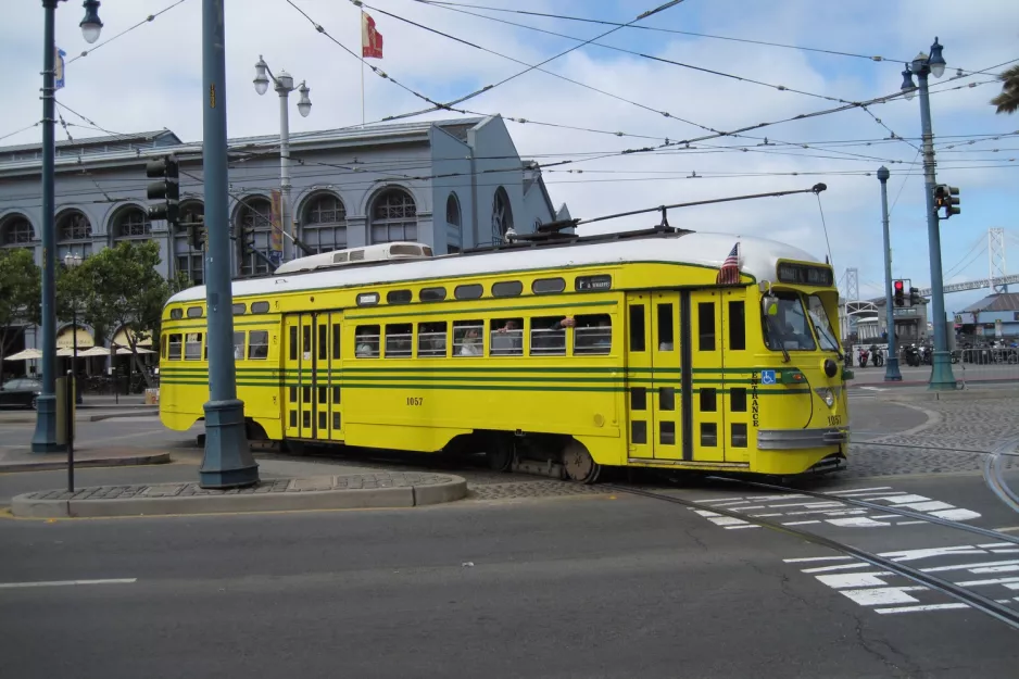 San Francisco F-Market & Wharves with railcar 1057 near Don Chee Way & Steuart (2010)