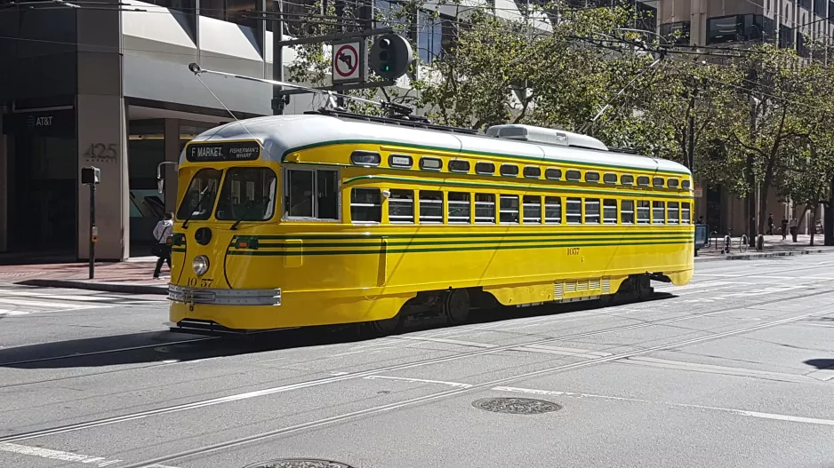 San Francisco F-Market & Wharves with railcar 1057 on Market Street (2019)