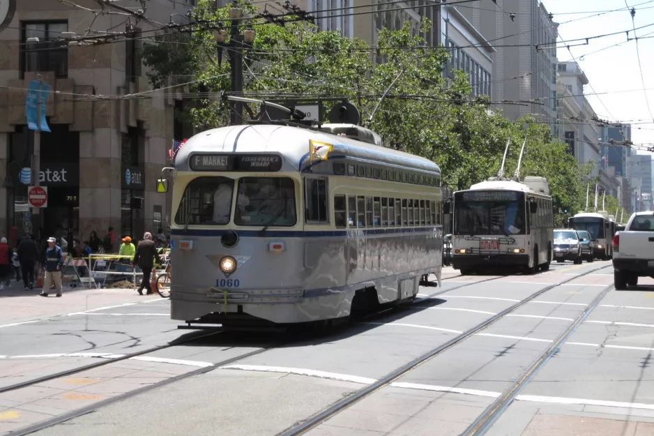 San Francisco F-Market & Wharves with railcar 1060 on Market & Kearny (2010)