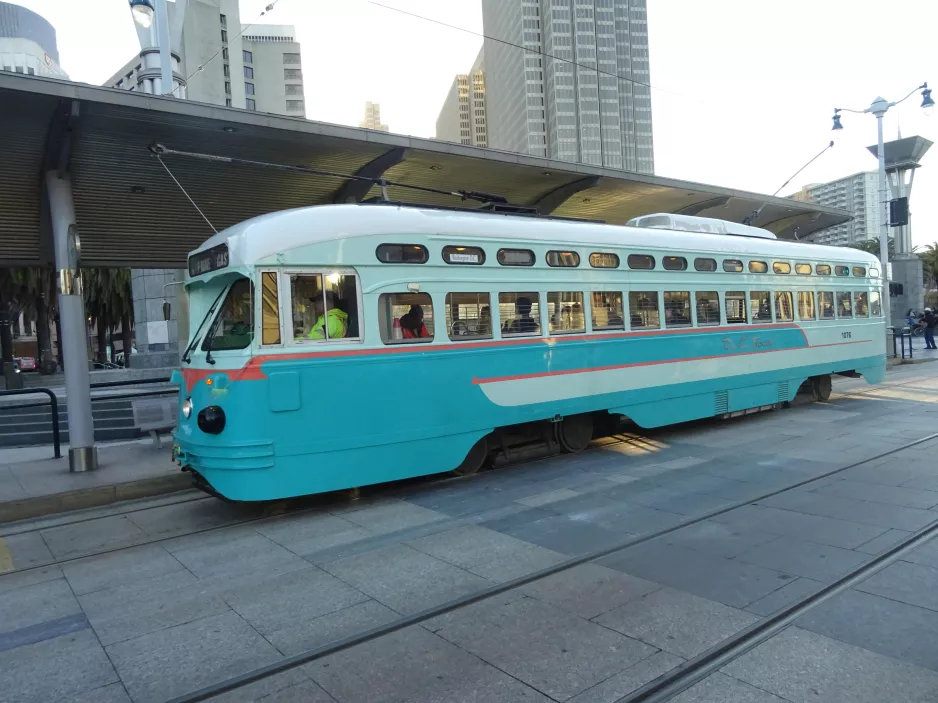 San Francisco F-Market & Wharves with railcar 1076 at The Embarcadero & Ferry Building (2023)