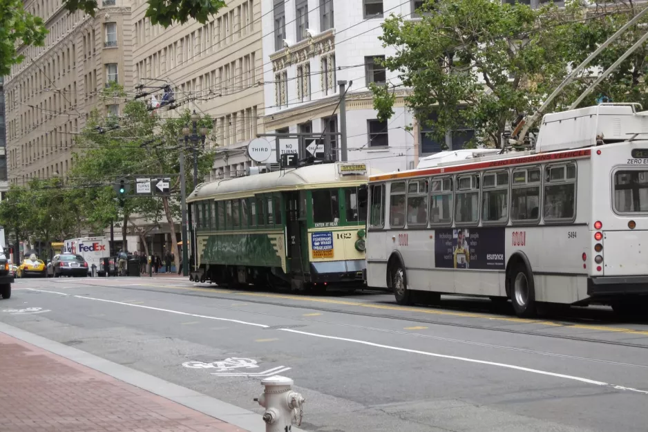 San Francisco F-Market & Wharves with railcar 162 near Market & Stockton (2010)