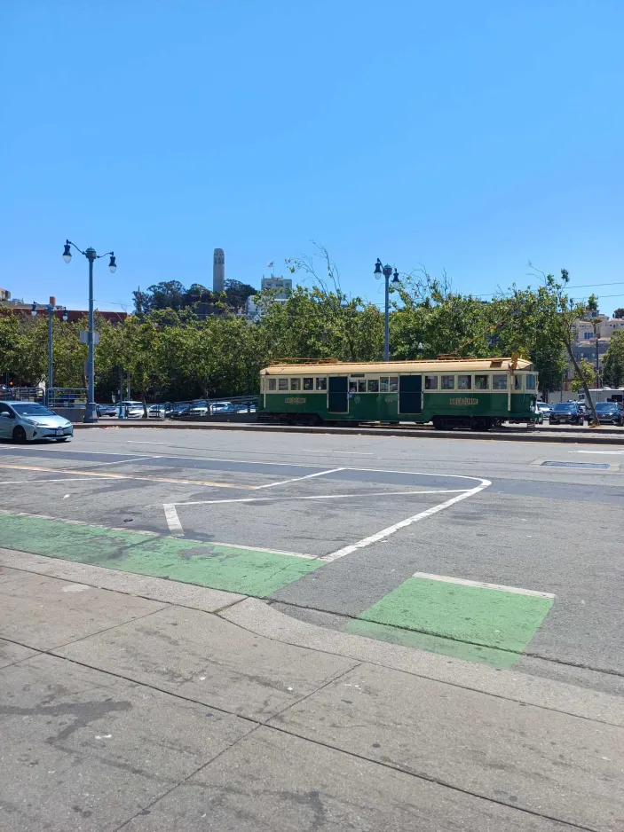 San Francisco F-Market & Wharves with railcar 496 at Embarcadero & Washington (2024)